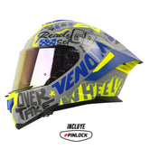 Casco Shaft Pro 609 Venom  Block Letters Gris Azul Visor Iridium Rojo